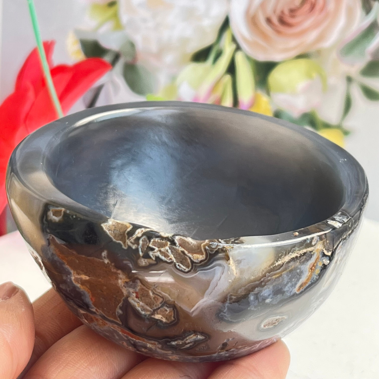 253 TOP Rare Natural Agate ashtray Polished Coin Dish Madagascar MD56