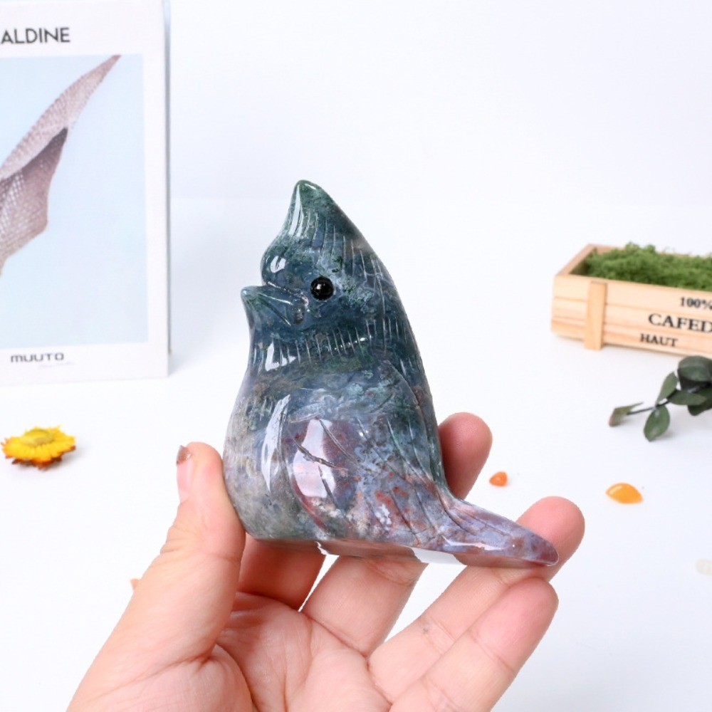 Natural Ocean Jasper Fat Bird Crystal Carving Statue Reiki Healing Stone 1pcs