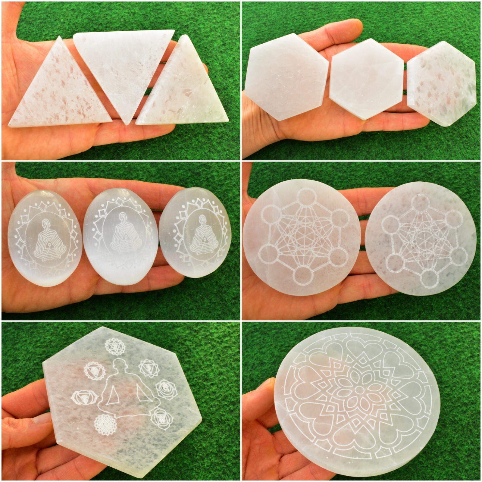 Selenite Crystal Engraved Charging Cleansing Disk Sacred Geometry Quick Postage