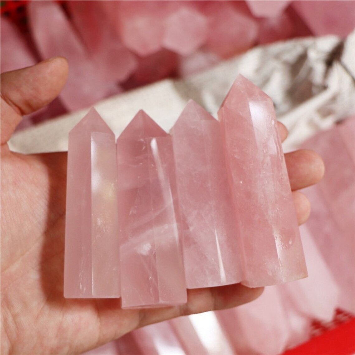 Rose Quartz Stone Tower Single Point Wand Pink Crystal Obelisk Home Decoration
