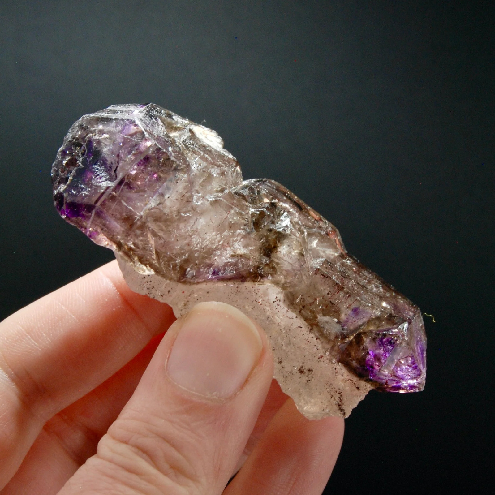 3in 75g ET DT Elestial Amethyst Quartz Crystal Scepter, Gemmy Smoky Chiredzi Ame