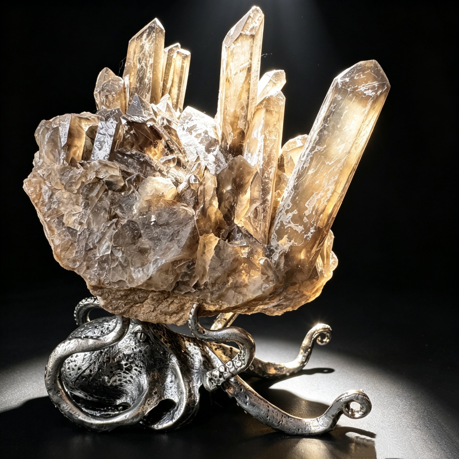 Natural Crystal Cluster Specimen Quartz Mineral Display Octopus Stand Desk Decor