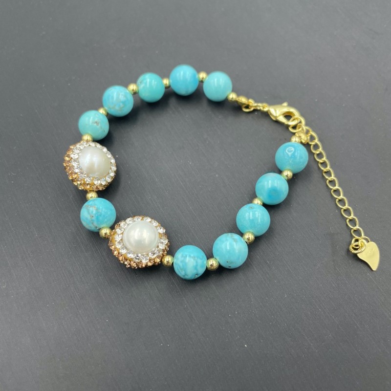 New vintage necklace turquoise pearl ethnic style natural stone jewelry