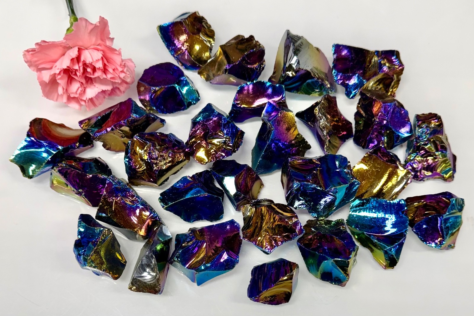 Wholesale Lot 2 Lbs Titanium Aura Black Obsidian Rough Crystal Healing Energy
