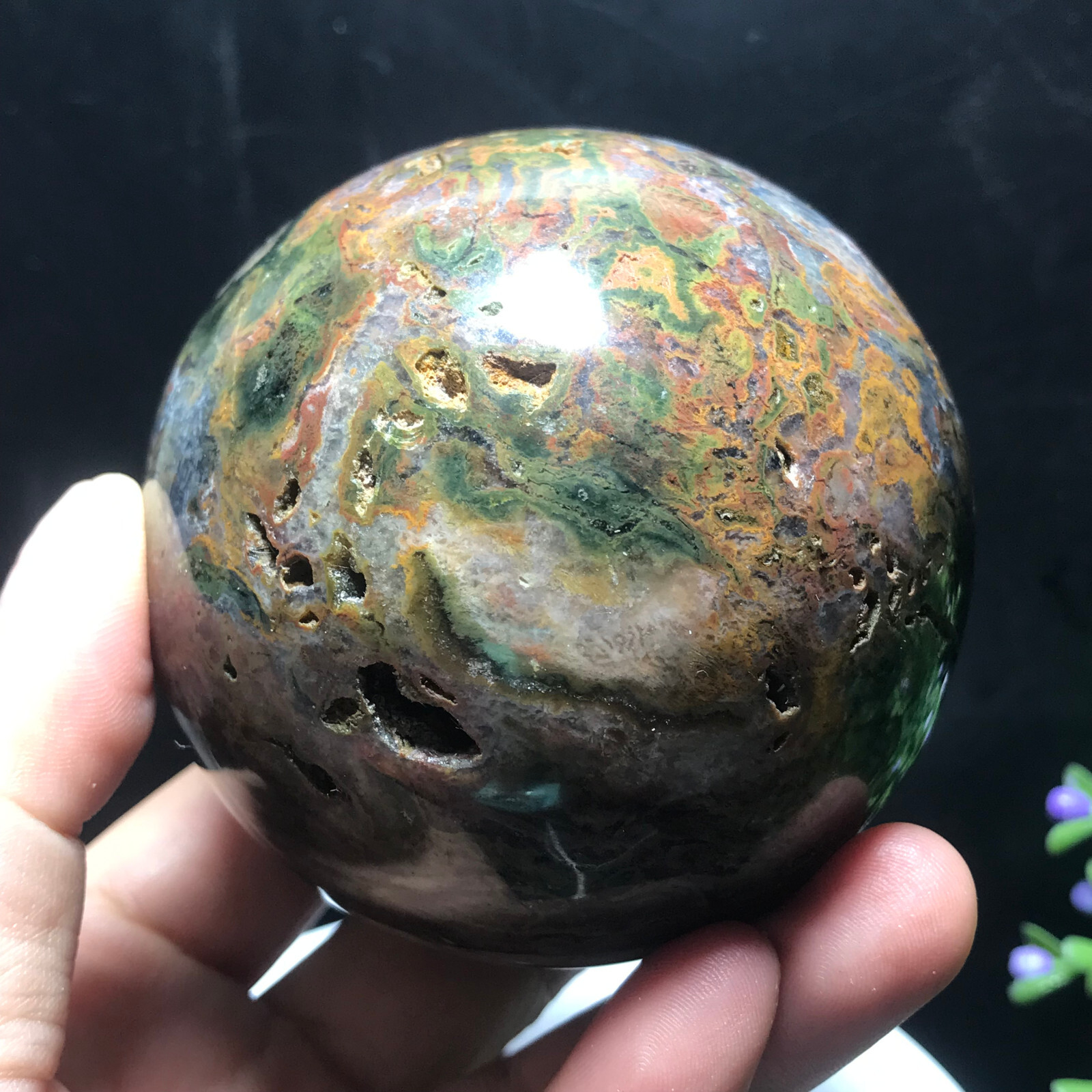515g 73mm Colourful Ocean Jasper Quartz Crystal Ball Specimen Healing 63