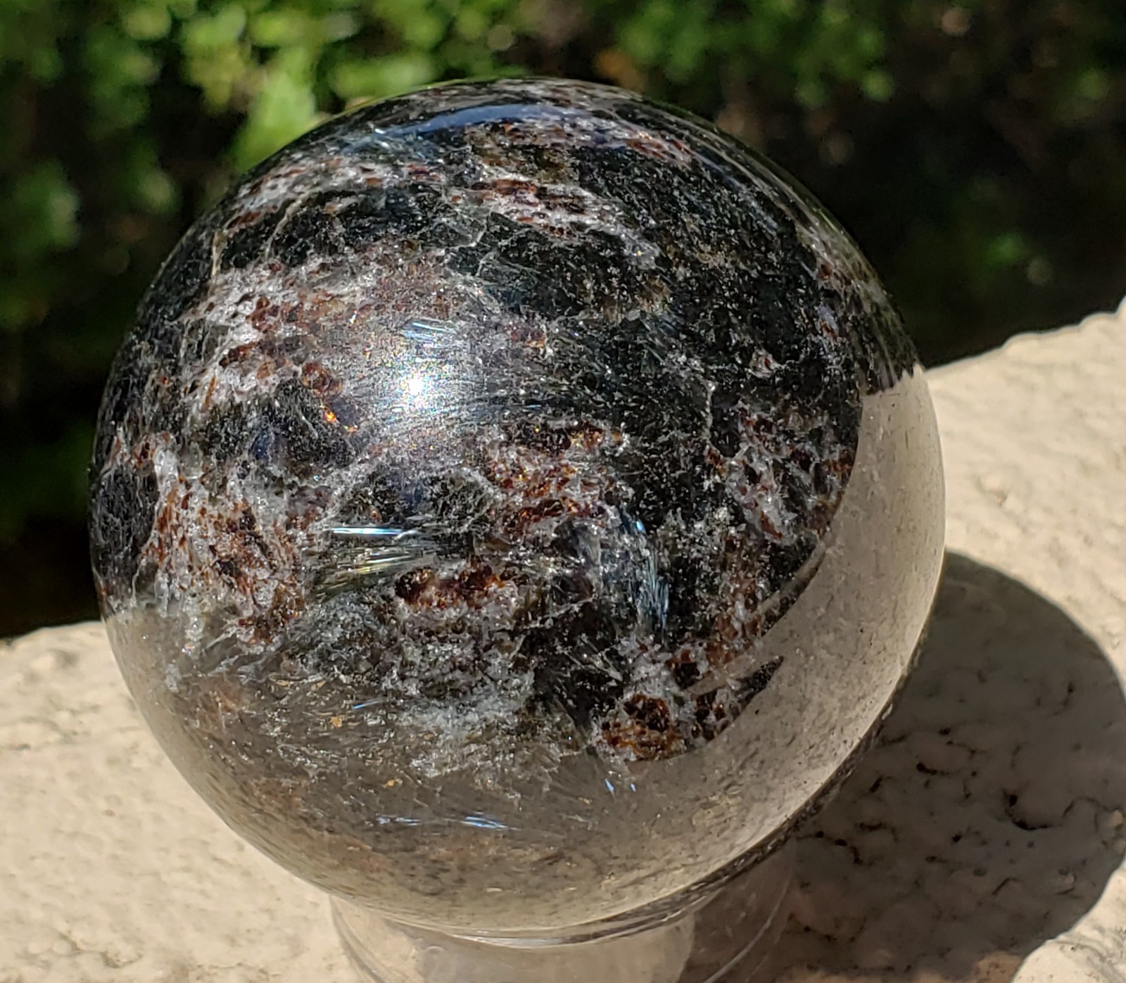 2″ Firework Garnet Astrophyllite Crystal Sphere Orb Ball, 220g or 7.7 oz