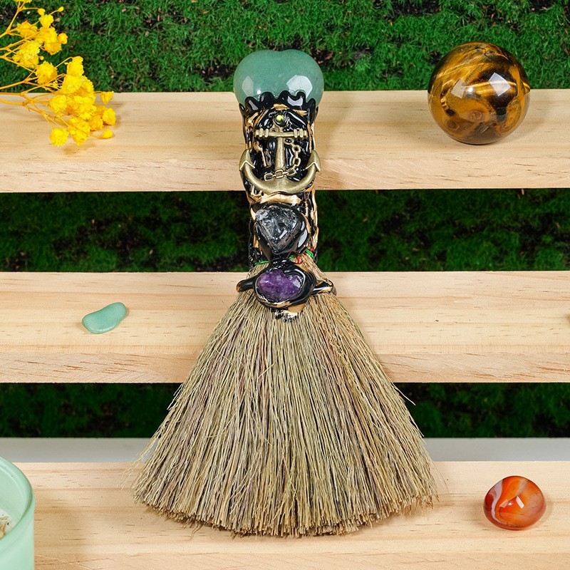 Enchanted Mini Witch Broom Crystal Protection Altar Tool Pagan Wiccan Decor Gift