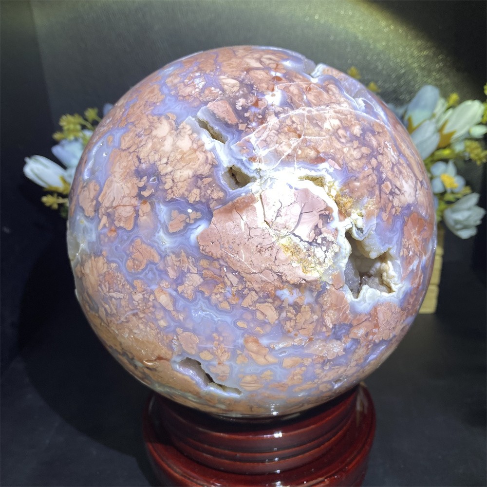 Customized Random 1pc 14.4LB 5.7″A+Natural Geode Petal Agate Sphere Reiki Ball