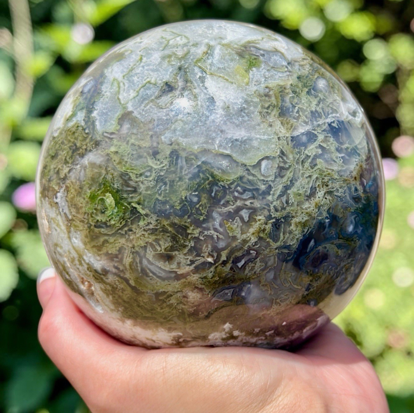 XLarge Moss Agate Sphere 4.5 lb 4” Crystal Ball Druzy Quartz Natural Green