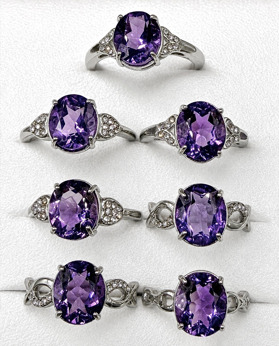 Wholesale 7 pcs Faceted Natural Amethyst Stainless Steel(316) Rings 9x11mm