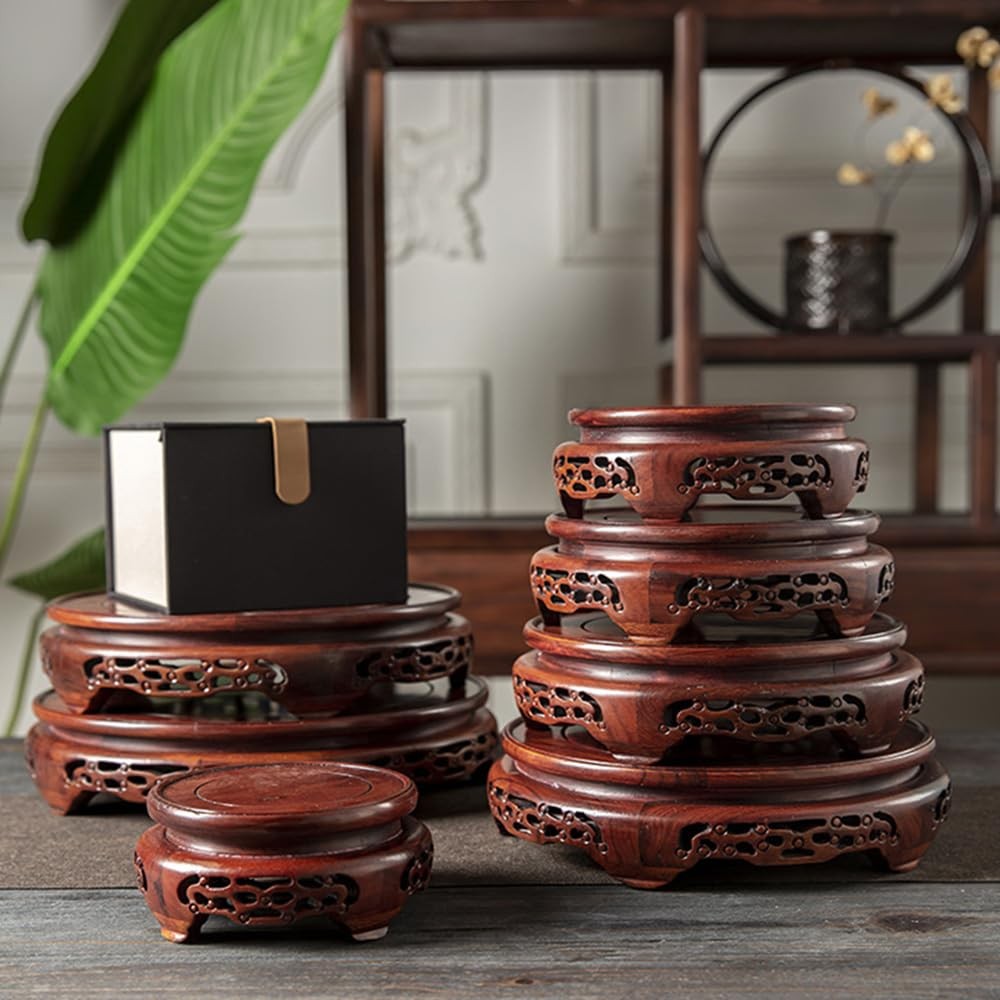 Round Pedestal Display Stand Rosewood Chinese Carving Stable Non-slip Wooden …