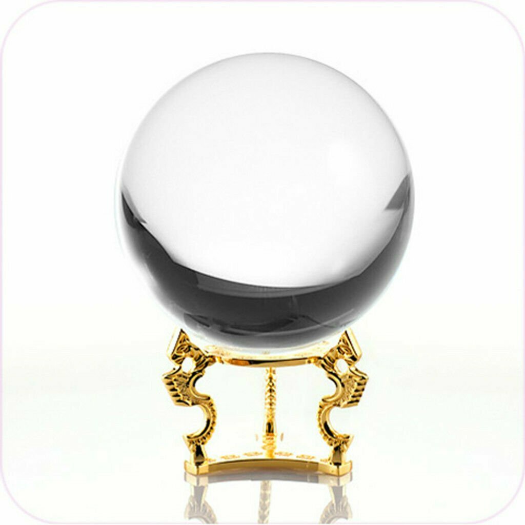 Crystal Ball Clear Sphere 110mm 4.2 inch With Golden Dragon Stand