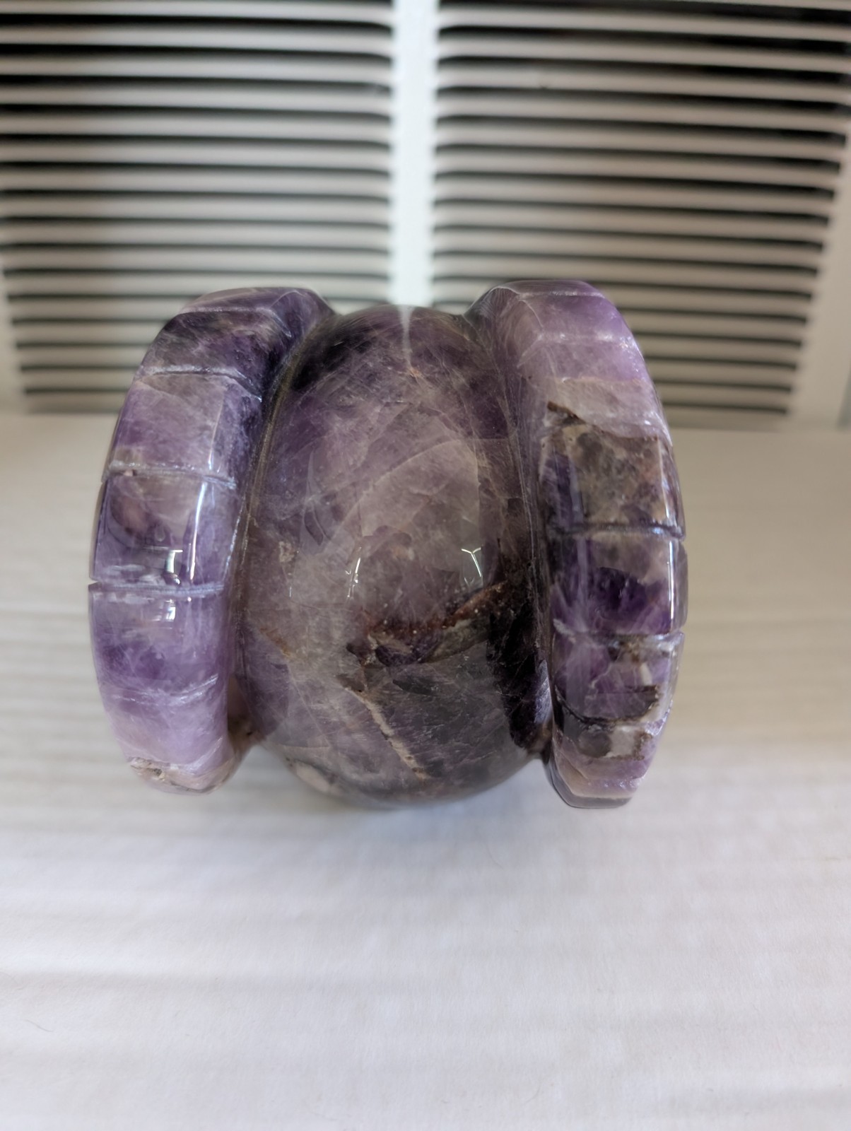 1.09kg Natural Dream amethyst Carved Rams Horn Human Skull Quartz Crystal