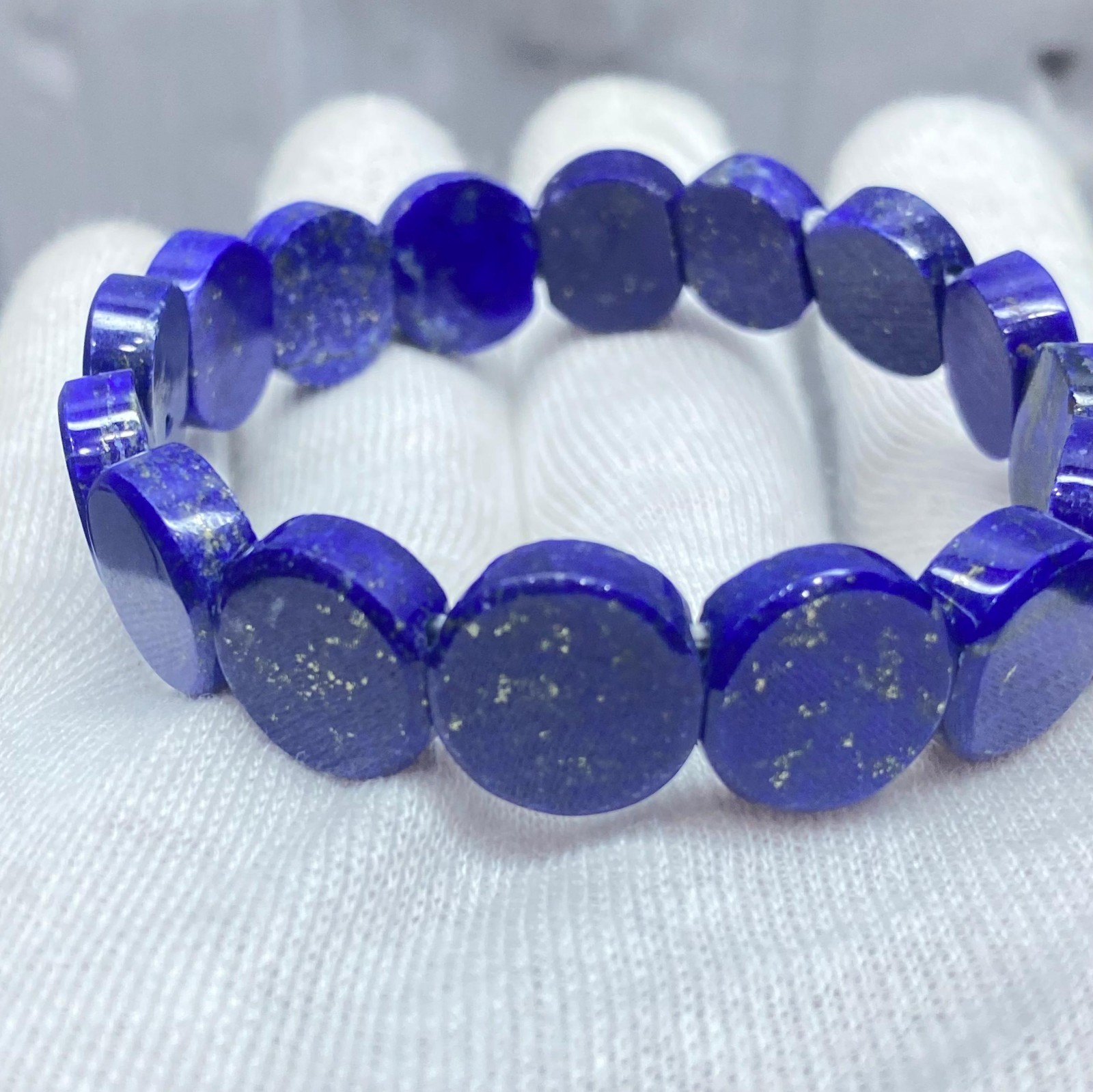 Natural Lapis Lazuli Bracelet AAA Quality Deep Blue Coin Disc Beads Stretch Elas
