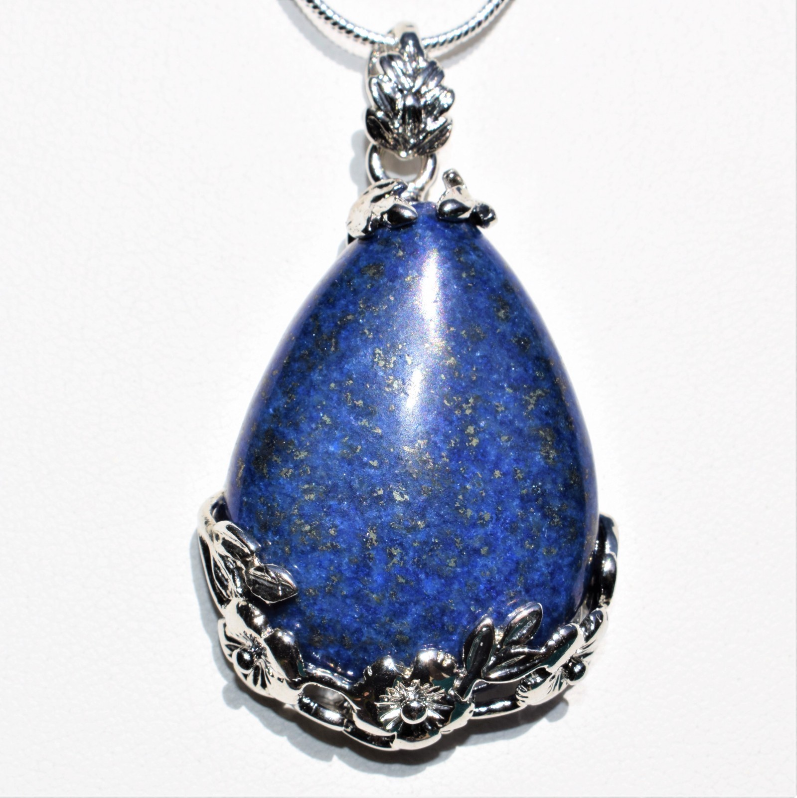 Lapis Lazuli Teardrop Pendant + 20″ Stainless Steel Chain + Baby Selenite Heart