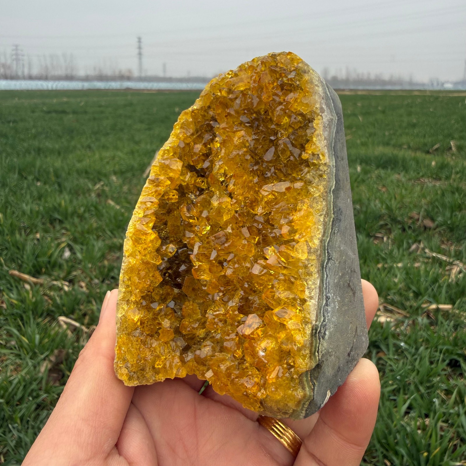 1LB citrine geode quartz cluster crystal specimen Healing random 1pc