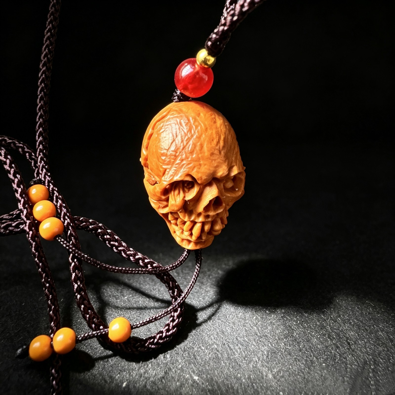 Hand Carved Walnut Shell Skull Pendant, Collectible Gothic Wiccan Charm