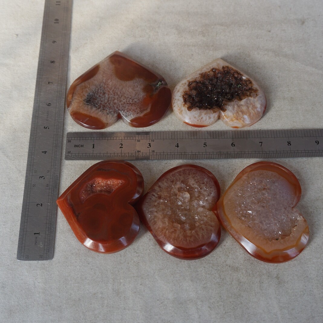 1.5LB 5 Natural Red Carnelian Agate Quartz Crystal Geode Heart Carving Healing