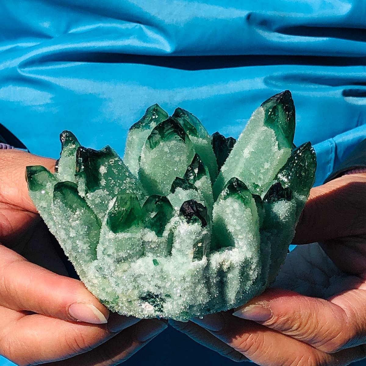4Pcs 3.91LB New find green Phantom Quartz Crystal Cluster mineral samples heals