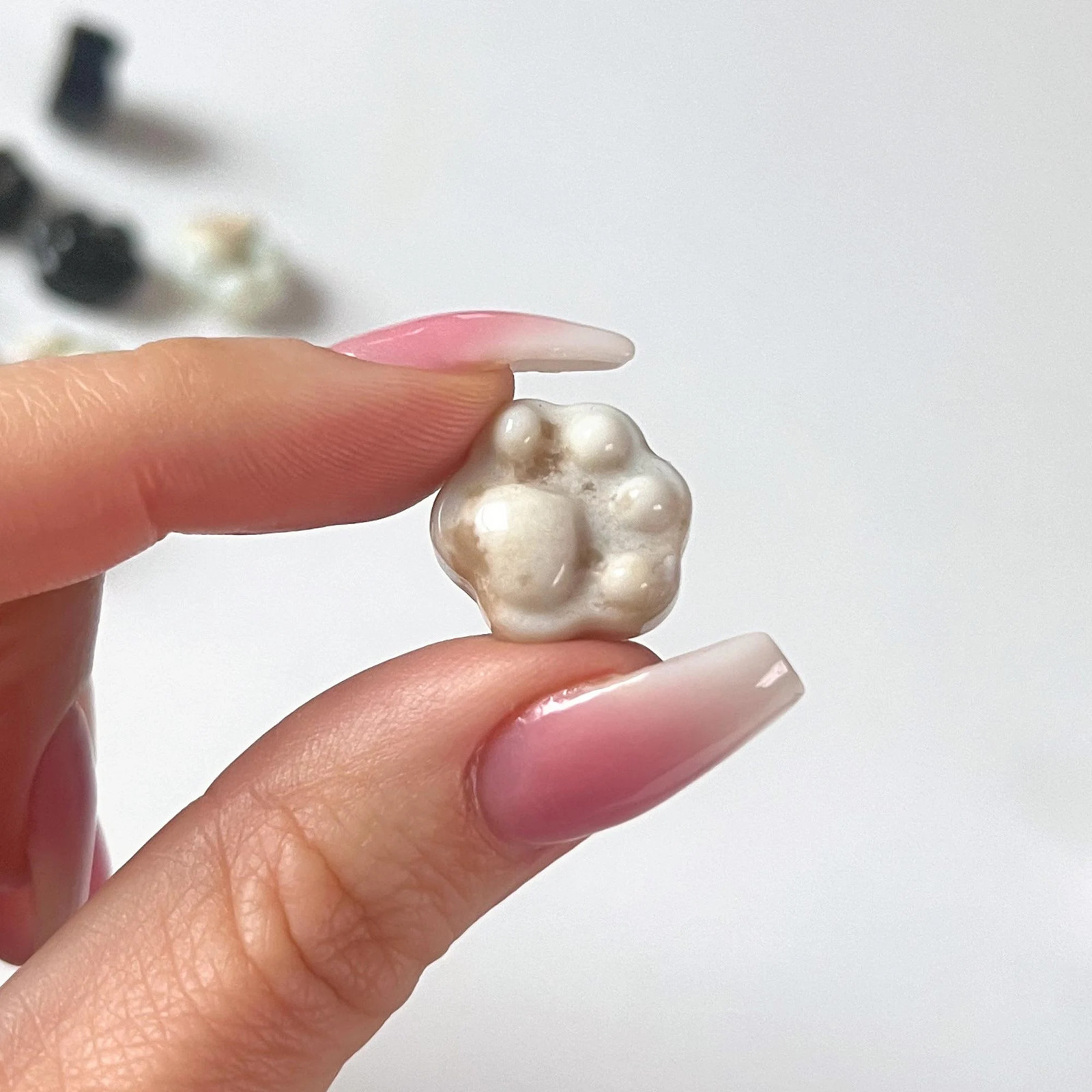 Mini Paw Print Carving | Rose Quartz | Obsidian | Flower Agate | Cat Dog Lover