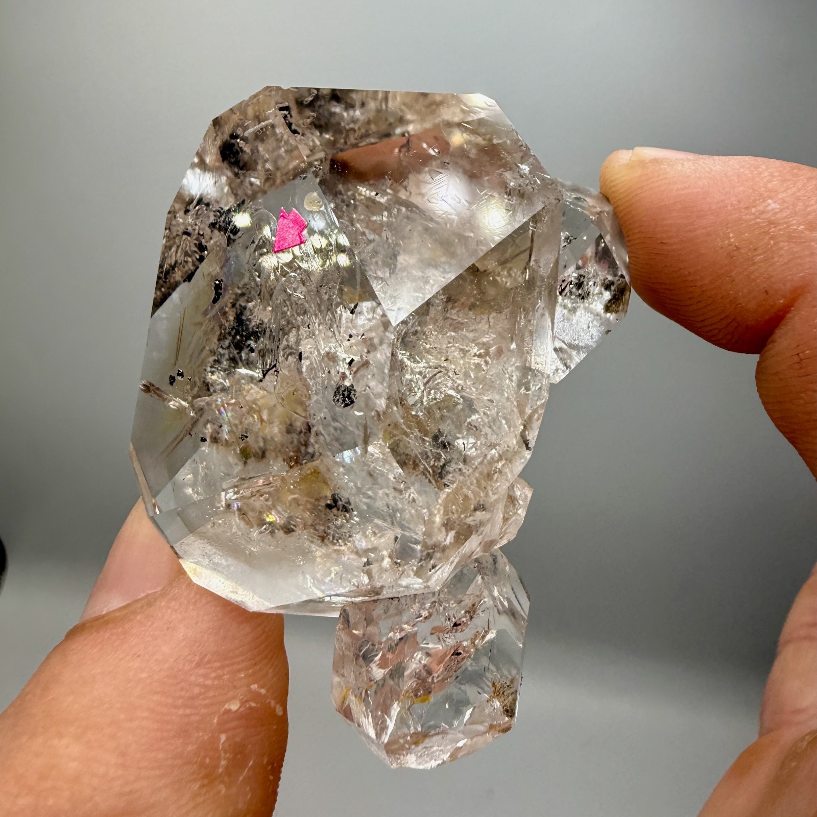 Enhydro Herkimer Diamond Gem Cluster w/ Moving Gas Bubble, Light Smoky Phantoms