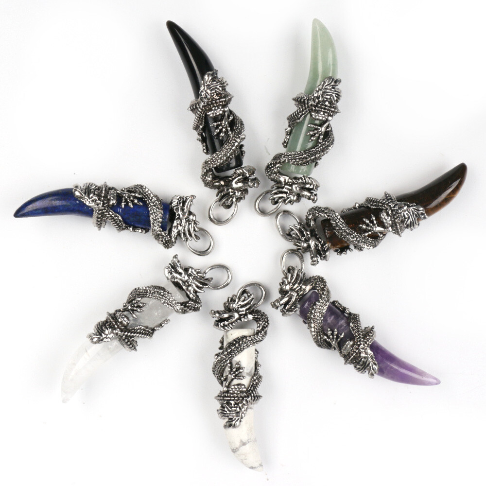 Dragon Wolf Teeth Pendant Natural Crystal Chakra Gems Magic Reiki Healing Amulet