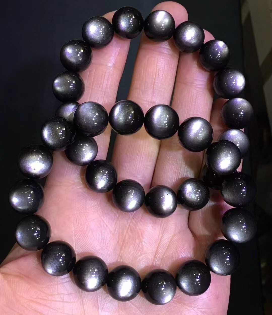 12mm Natural Silver Obsidian Gemstone Crystal Round Bead Bracelet AAA