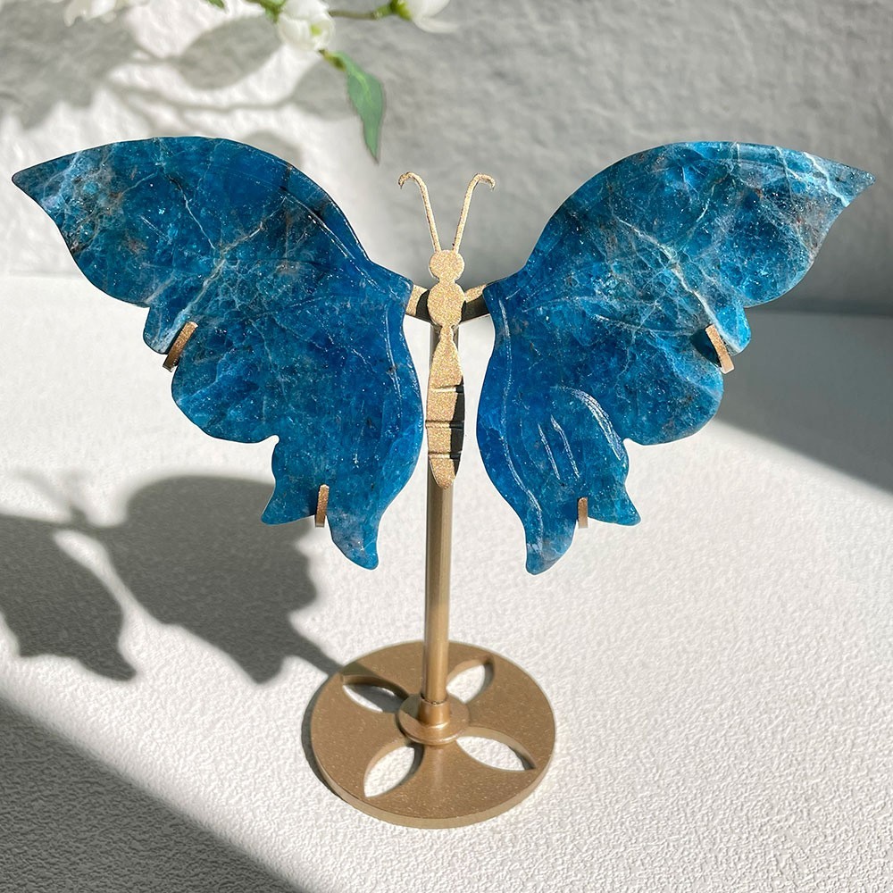 Carved Crystal Butterfly on Stand Natural Healing Stone Figurine Home Decor Gift