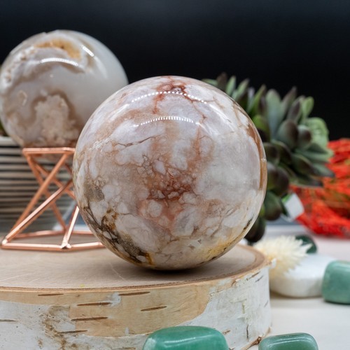 Flower Agate Crystal Sphere Spiritual Healing Stone Ball Altar Pink Amethyst Art