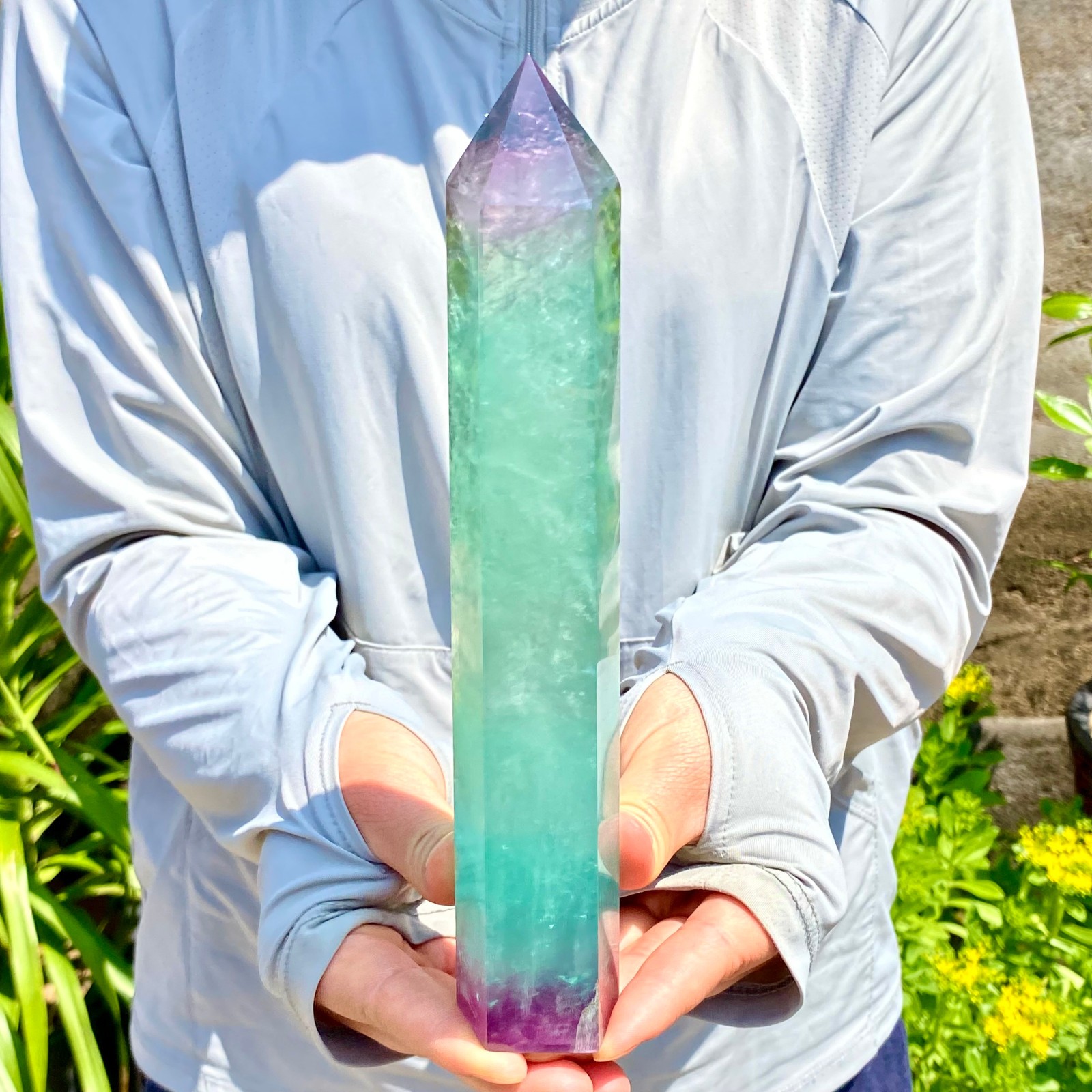 1.84LB Natural Fluorite Crystal Column Magic Wand Obelisk Point Earth Healing
