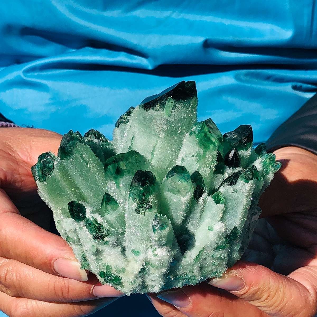 4Pcs 3.89LB New find green Phantom Quartz Crystal Cluster mineral samples heals