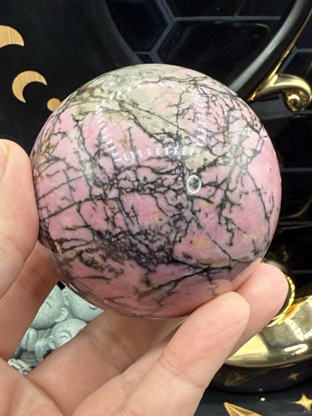 Natural Rhodonite Spheres Super pink & dendritic pattern Free shipping