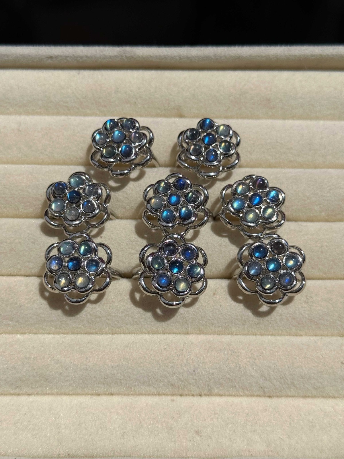 Natural Labradorite Ring, Alloy Adjustable Band, Flash Gemstone Ring