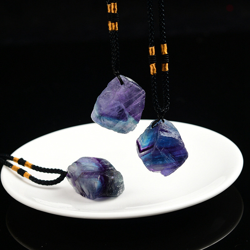Natural Colorful Fluorite Stone Pendant Chakra Healing Quartz Necklace Reiki US