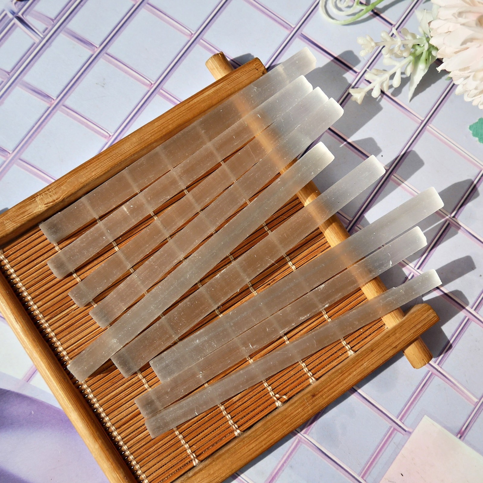 48PCS 4in Selenite Sticks Bulk Wholesale Crystal Wands Cleansing Charging Gift