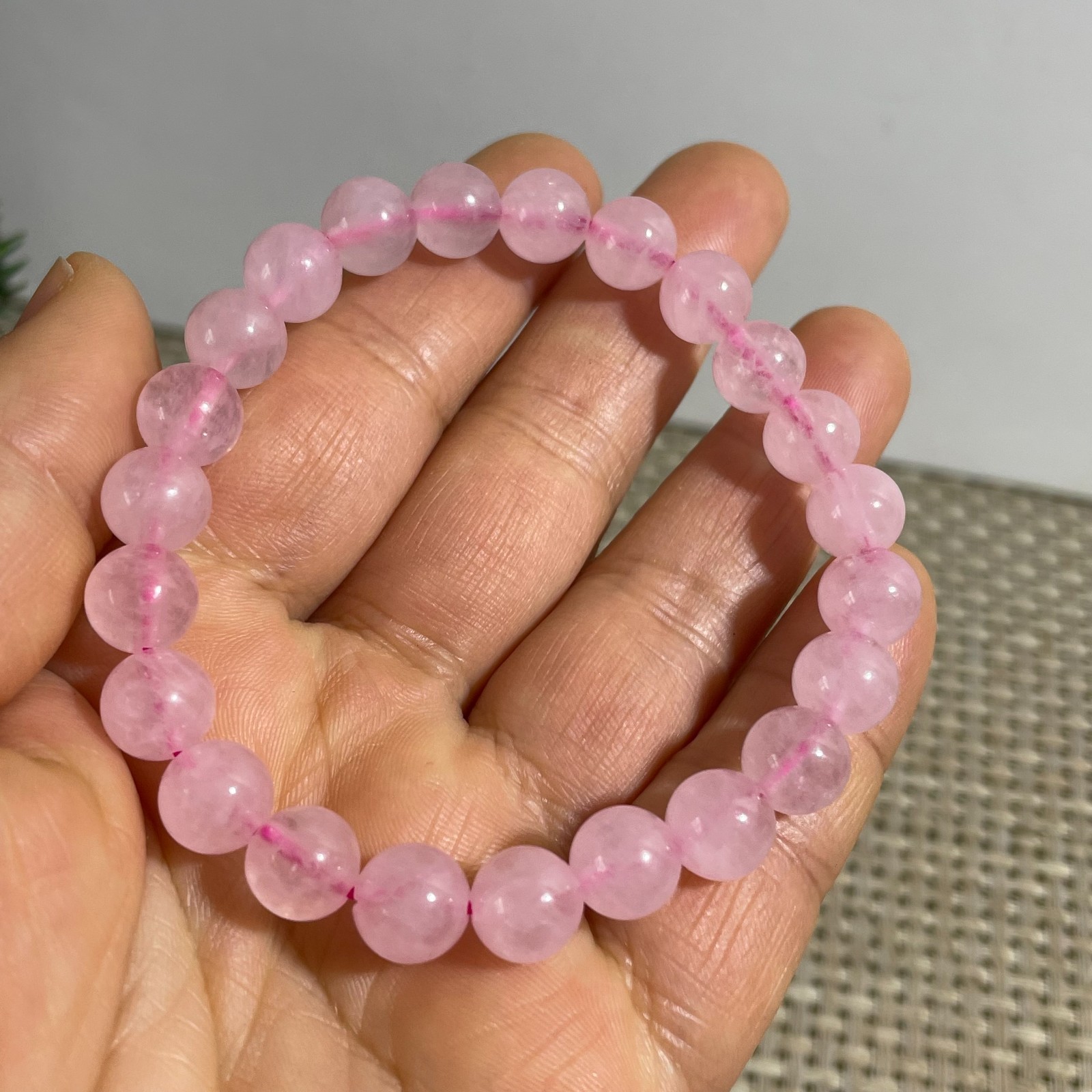 8mm Genuine Natural Pink Rose Crystal Round Beads Bracelet 5pcs