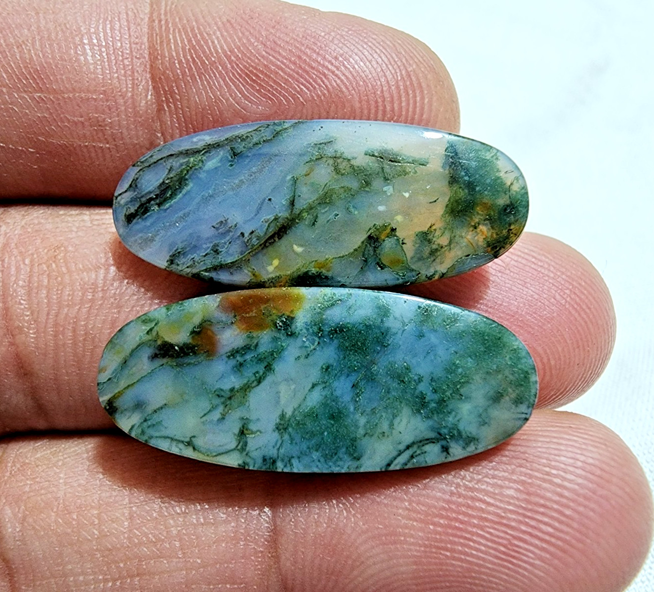 Amazing Rare Moss Agate Matching Pair Cabochon 26ct Loose Gemstone for Jewelry