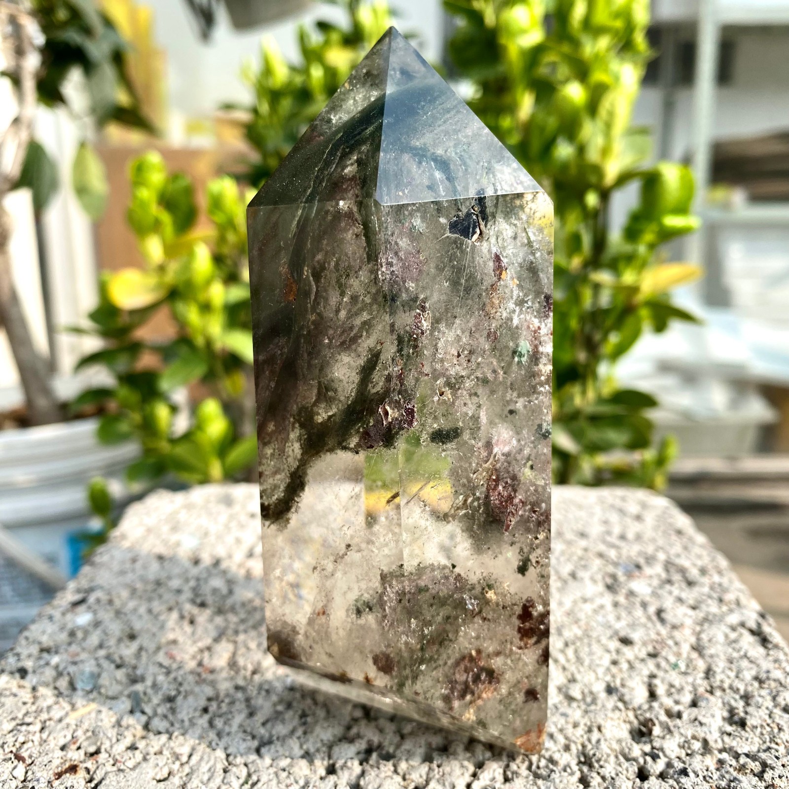 1.33LB Natural Green Ghost Phantom Quartz Crystal Obelisk Tower Rod restoration