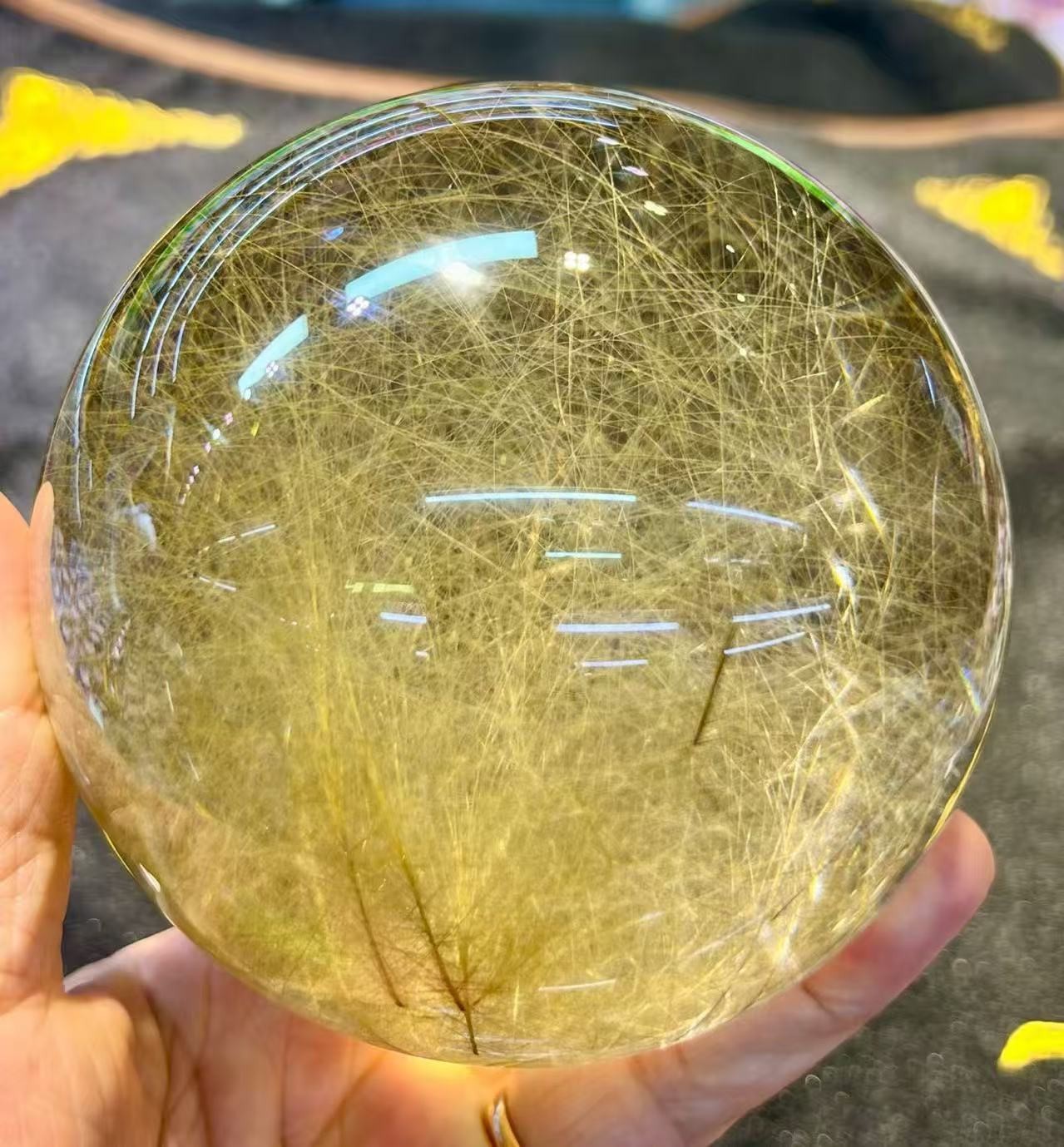 100mm Eye-Clean Natural Rutilated Quartz Sphere Rutile Crystal Ball Healing