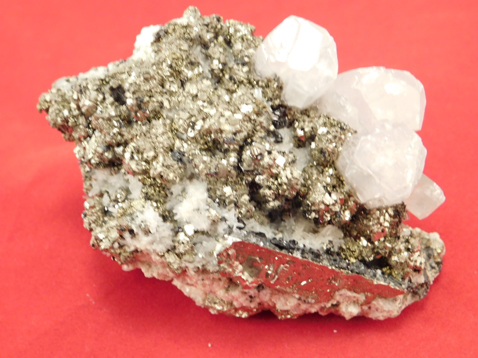 Larger! FLUORESCENT Calcite CRYSTAL Cluster on PYRITE Peru 261gr