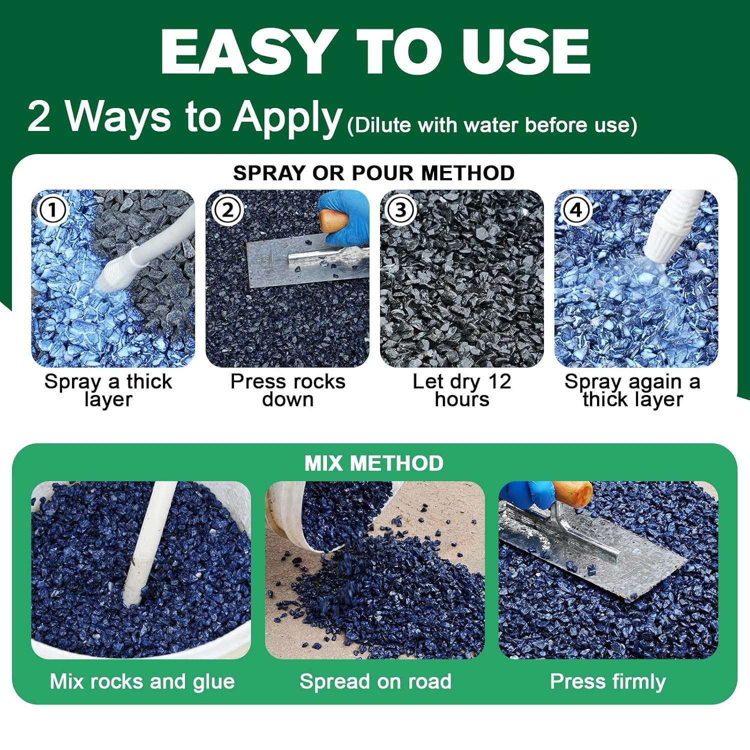 Teexpert Rock Glue for Landscaping：2 Gallon 2X Concentrated Gravel Glue for Pea