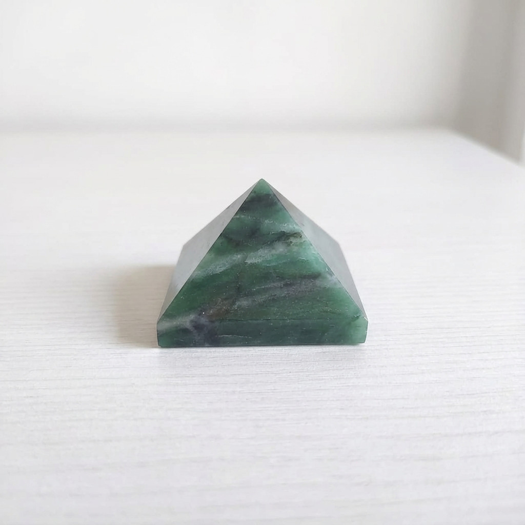 Elegant Green Jade Pyramid | Certified Natural Crystal for Heart Chakra