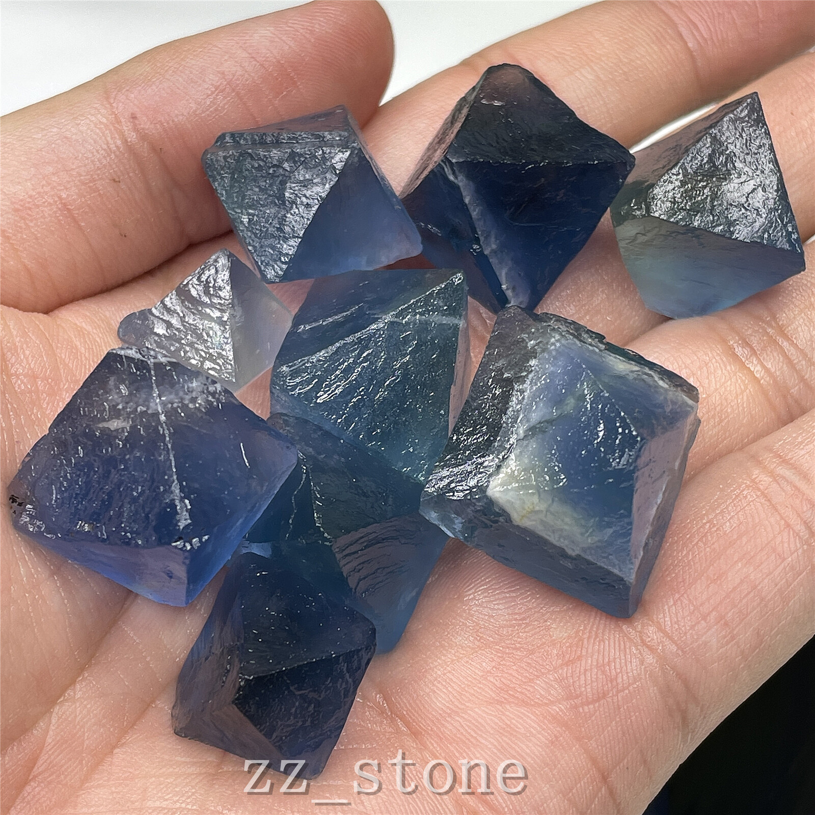 100g Mix Size Natural Blue Fluorite Octahedron Quartz Crystal Mineral Specimen