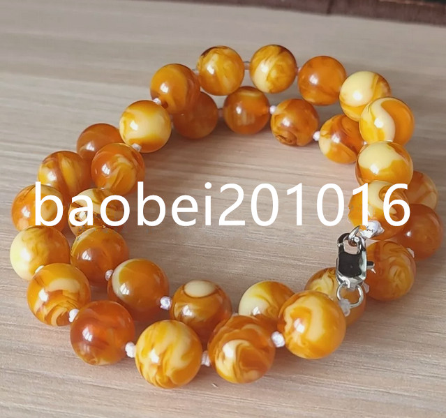 12mm Natural Red Multicolor Amber Beeswax Round Beads Necklace 18″