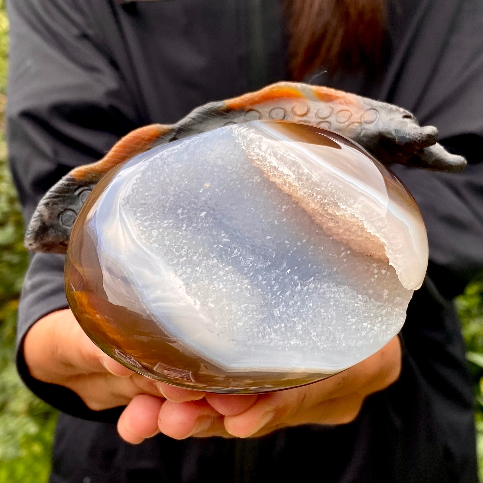 1.2LB Natural Agate Hand Carved Snail Crystal Healing Stone Decor With Stand