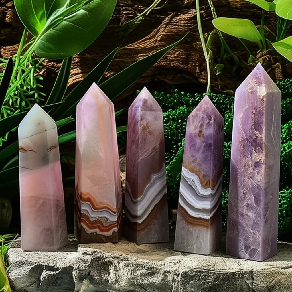 Amethyst Lace Agate Healing Crystal Tower Point Obelisk Gemstone Home Decor Gift