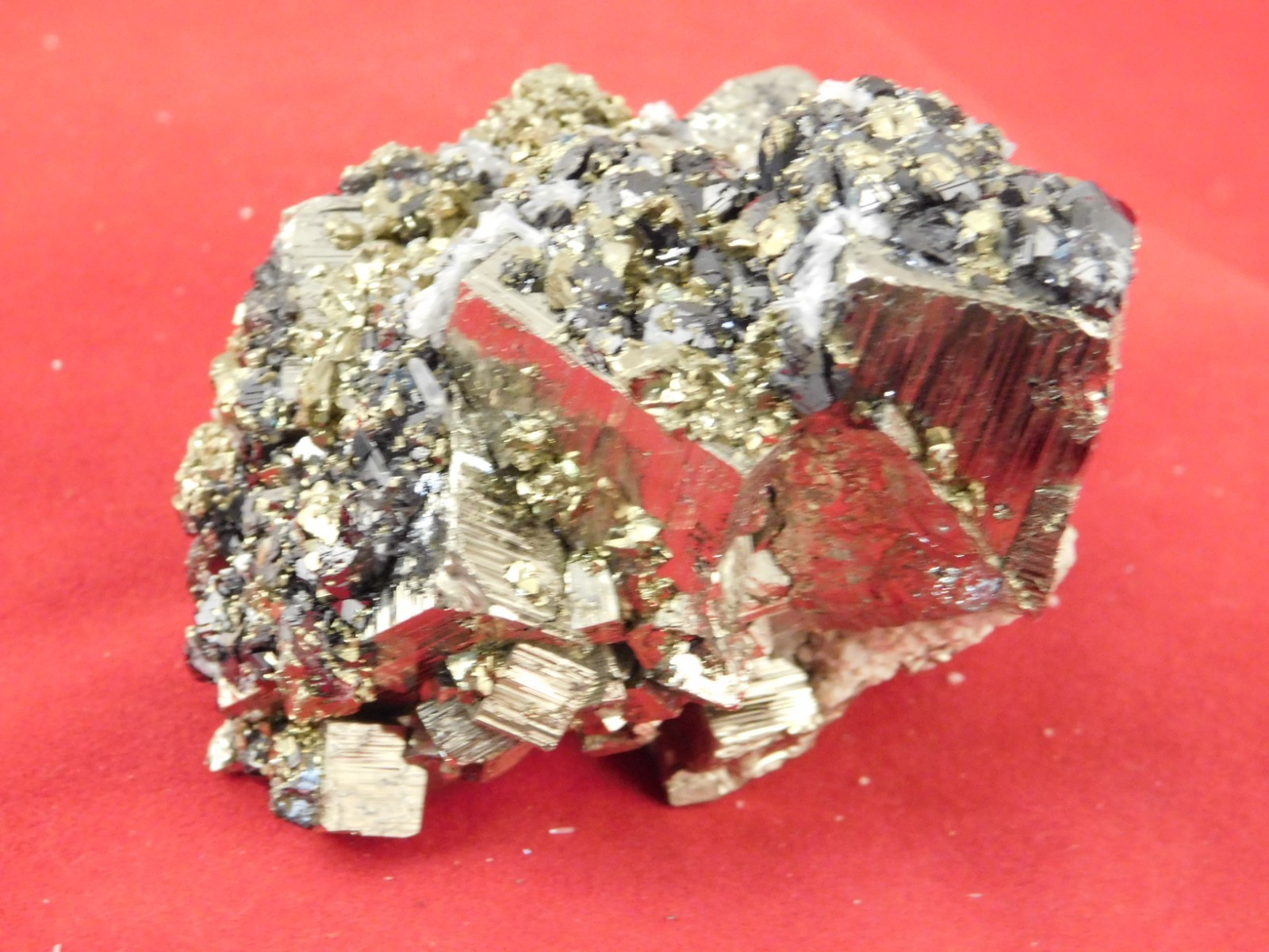 Sphalerite Crystal Cluster with Chalcopyrite Calcite and Pyrite 214gr