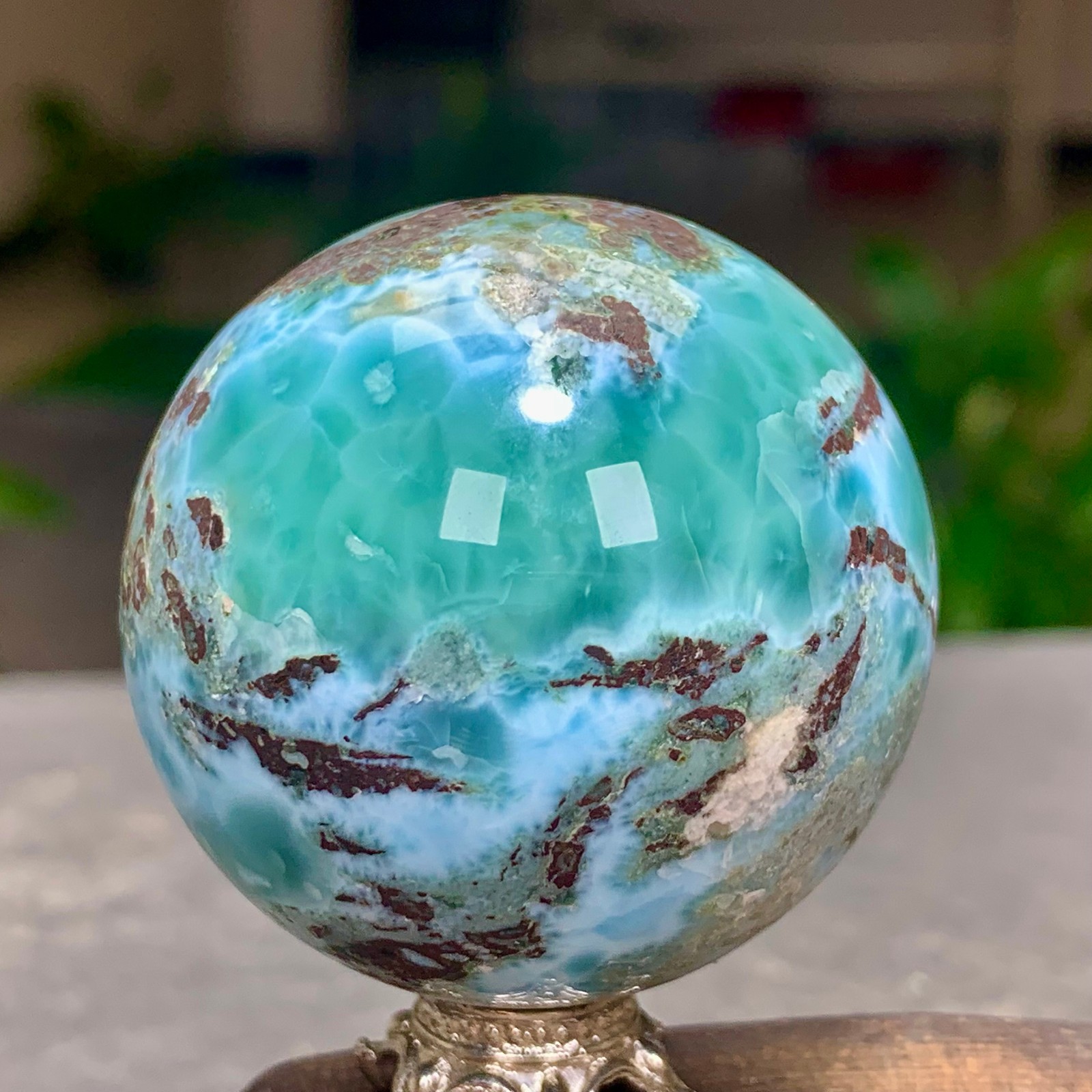 104G Natural larimar Gorgeous rough Crystal Sphere Ball Healing