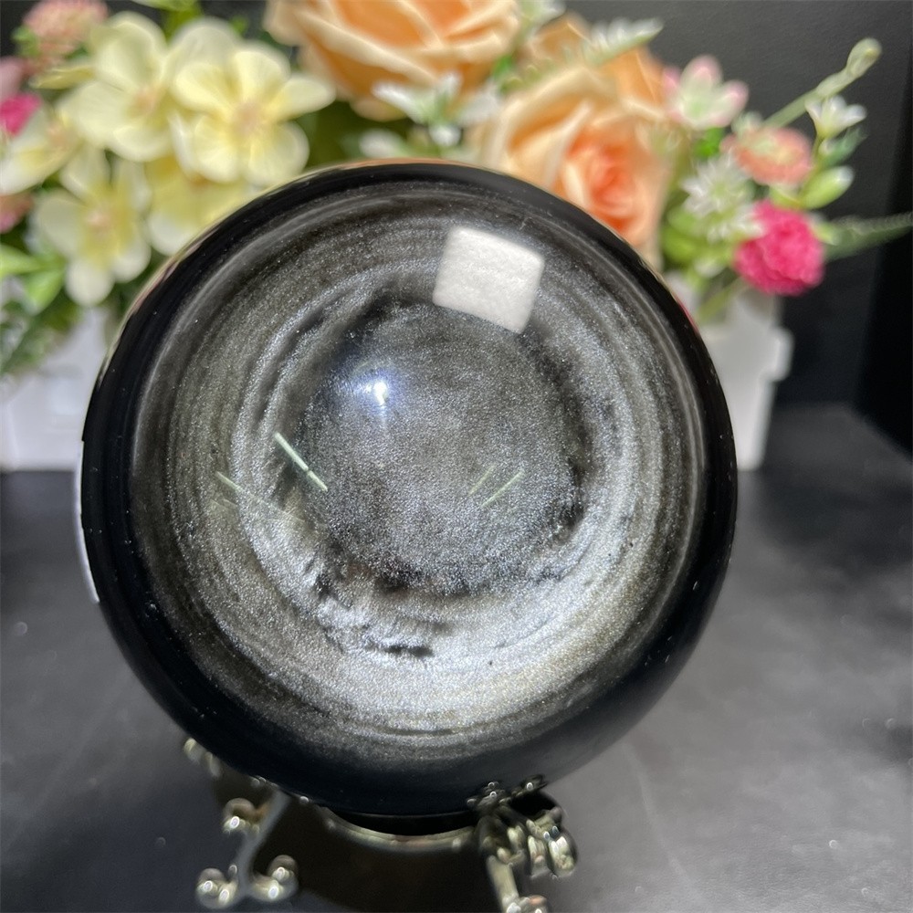2.3LB 3.5″ Natural Silver Obsidian Sphere Ball Quartz Crystal Energy Bath Heal