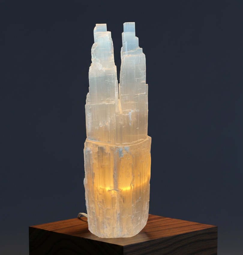 LARGE SELENITE CRYSTAL DOUBLE TOWER LAMP – STANDING DISPLAY HEALING CRYSTAL